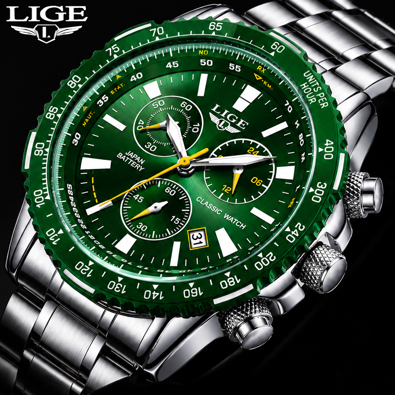 Luxury Watch Low Price - LIGE New Green Big Dial Watch