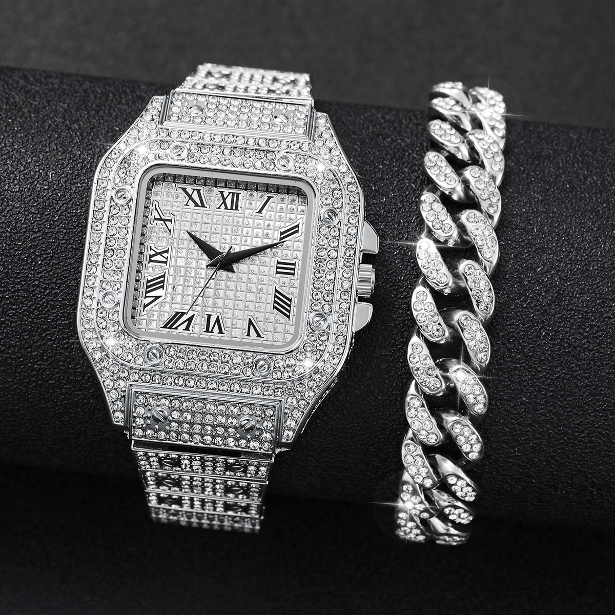 Luxury Watch Deals - 2PCS Iced Out Square Watch &