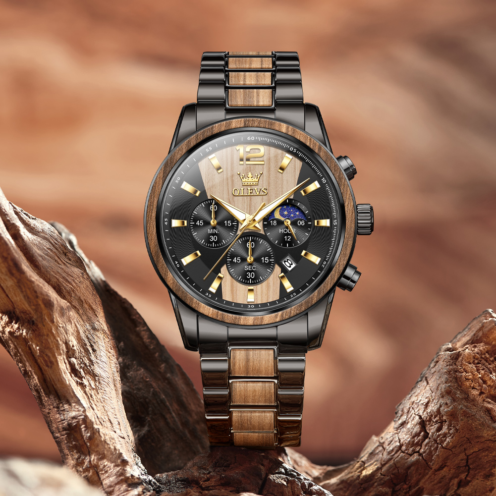 Luxury Watch Engraving - OLEVS Men's Watches Luxury Original Wooden
