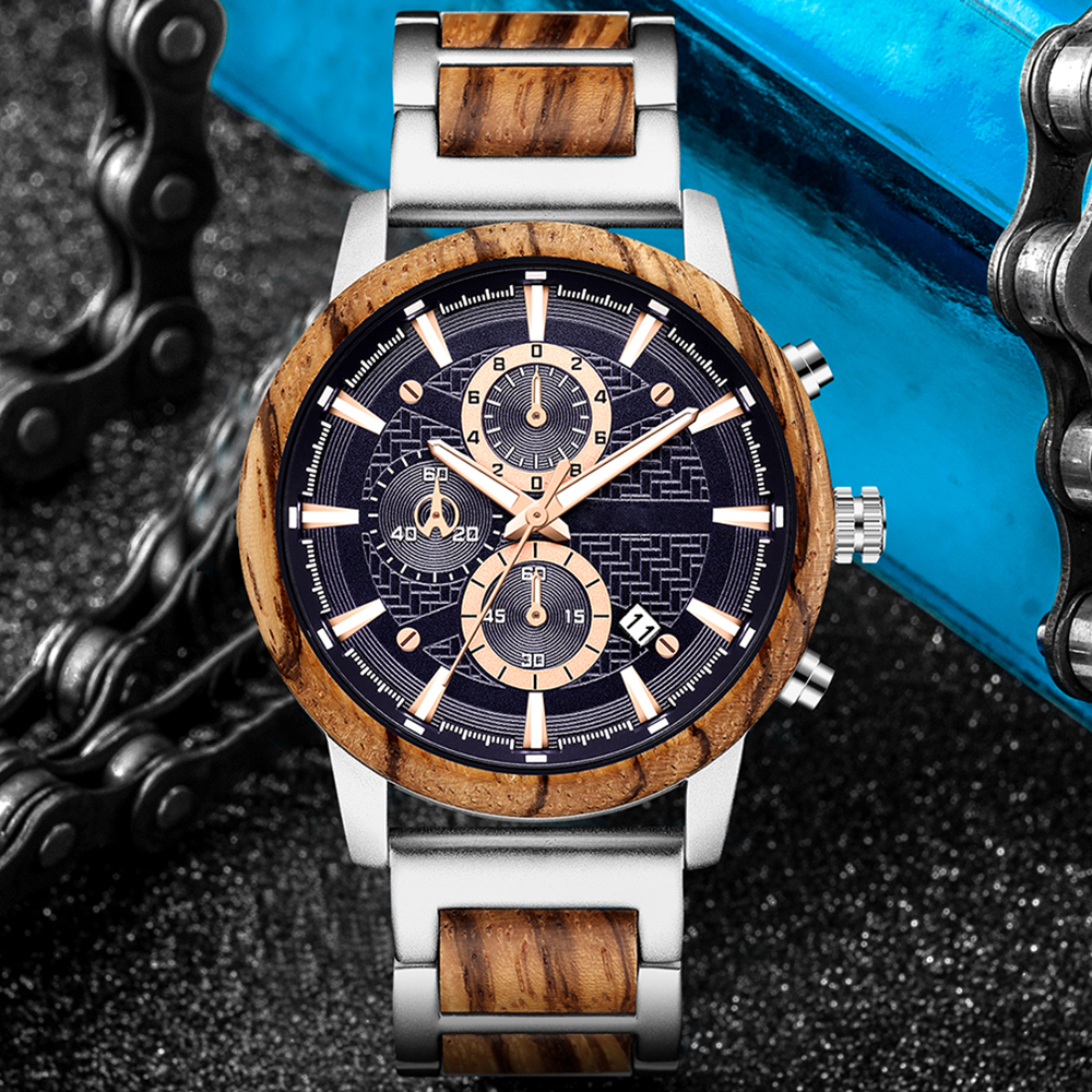 Luxury Watch Engraving - Alloy & Wood Combined Strap Watches