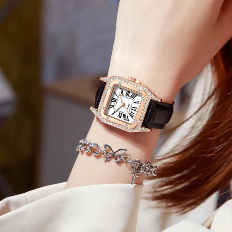 Luxury Watch With Leather Strap - Square Dial Women's Watch Quartz Watches