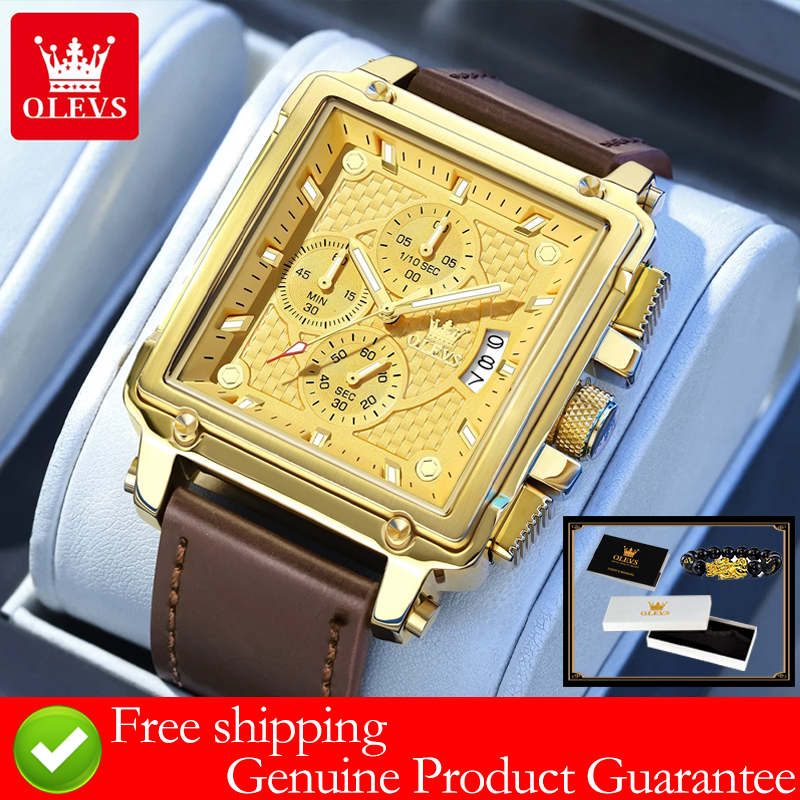 Luxury Watch Leather Strap - OLEVS brand mens watches waterproof Leather