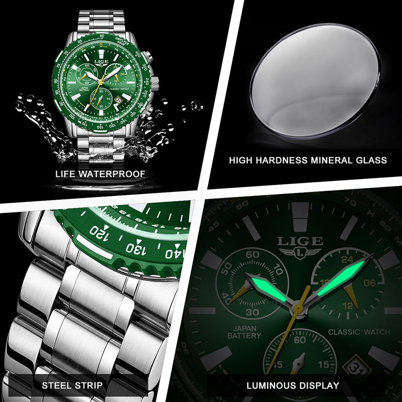 LIGE New Green Big Dial Watch  - Luxury Watch Low Price 리뷰 및 가격