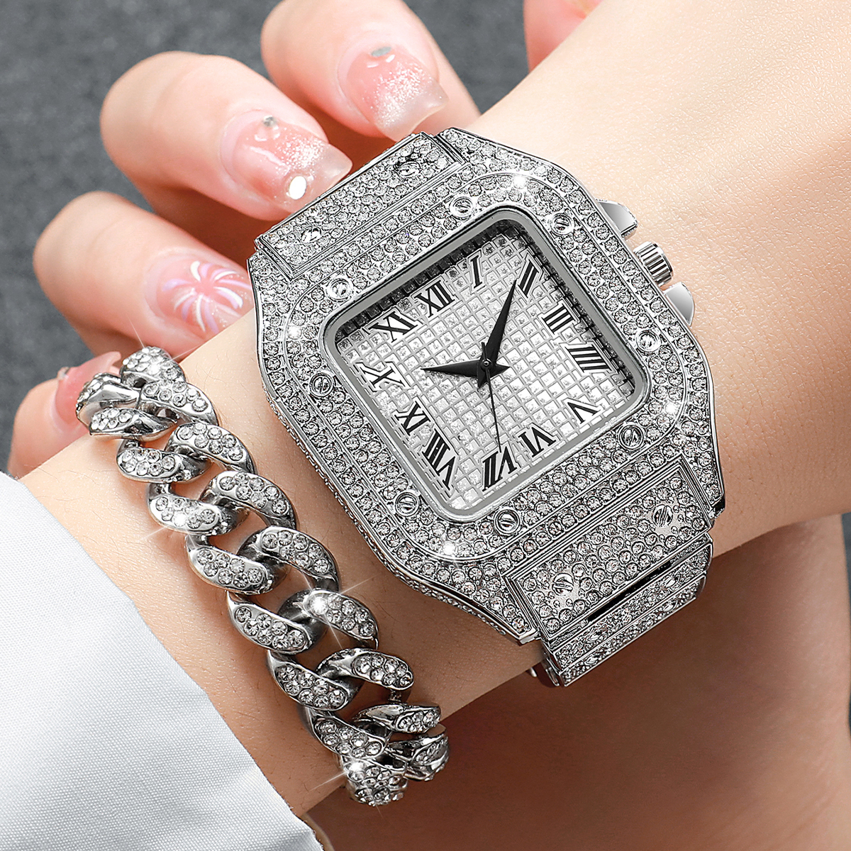 2PCS Iced Out Square Watch & C - Luxury Watch Deals 리뷰 및 가격