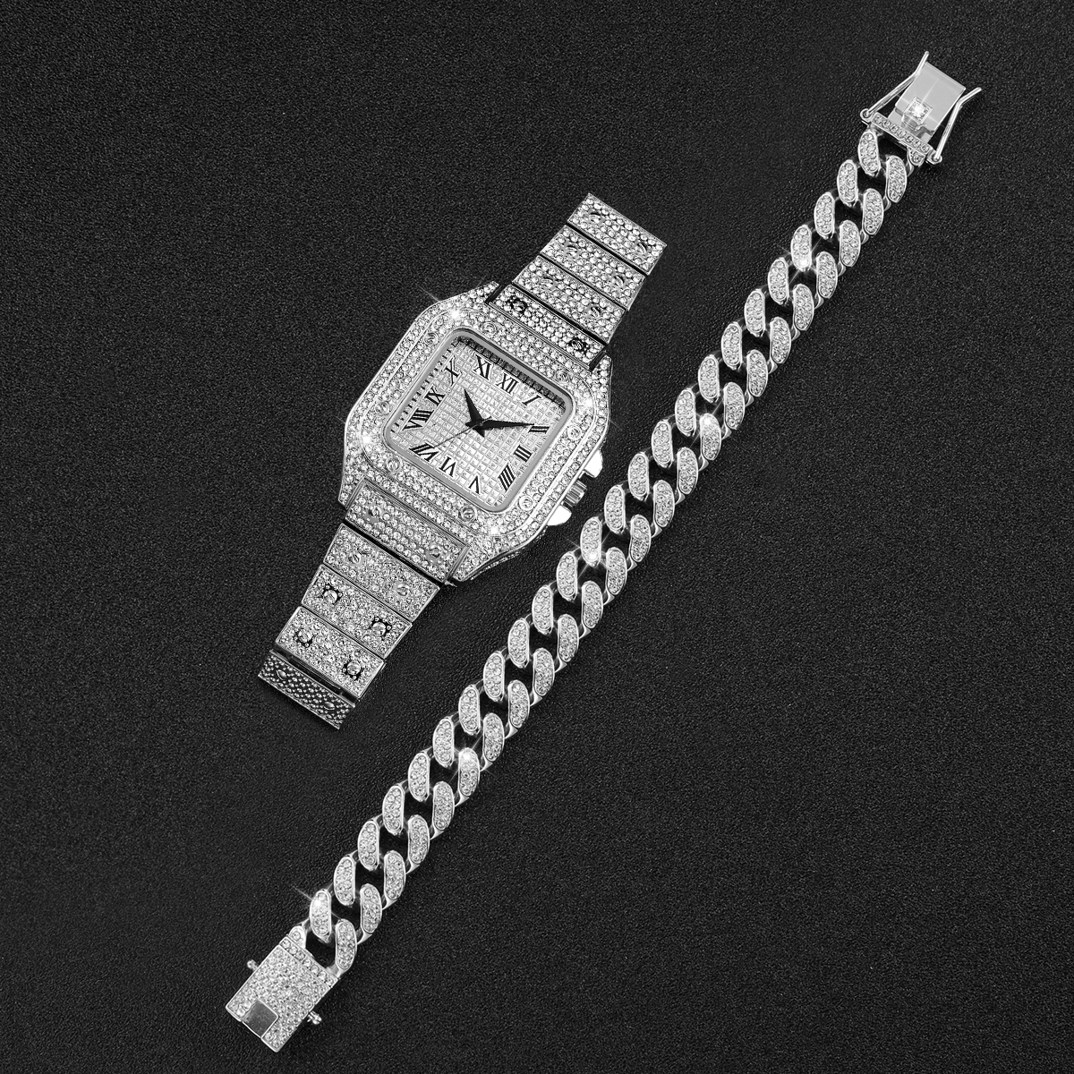 2PCS Iced Out Square Watch & C - Luxury Watch Deals 리뷰 및 가격
