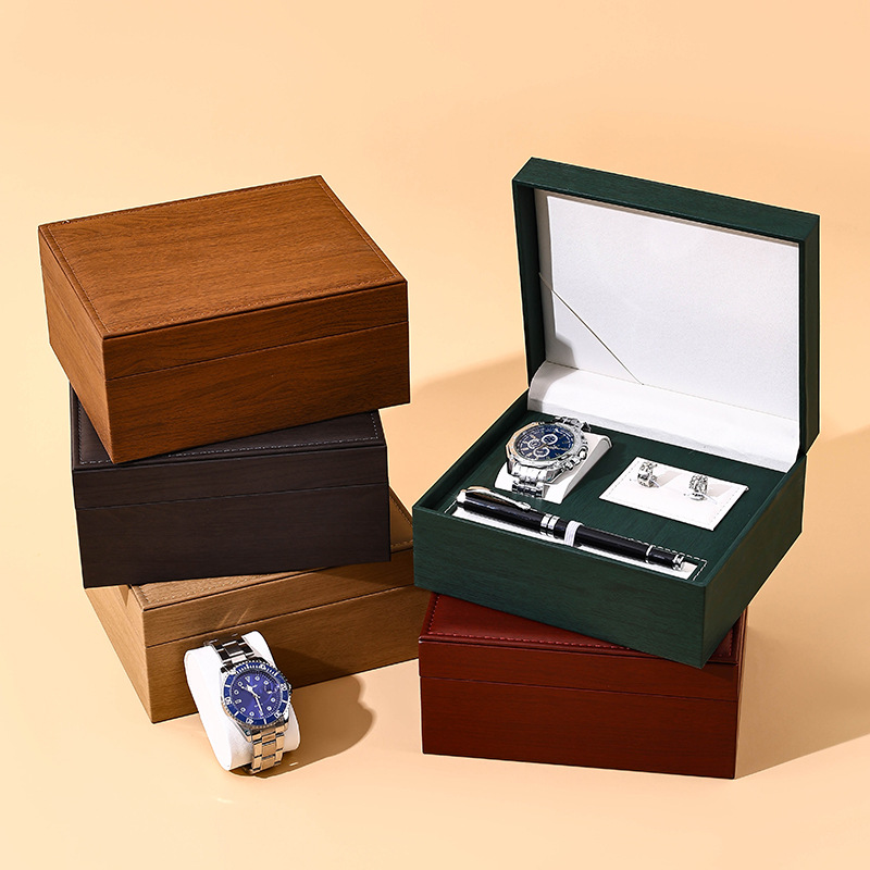 PU Leather Watch Box Wood Grai - Luxury Watch Display Case 리뷰 및 가격