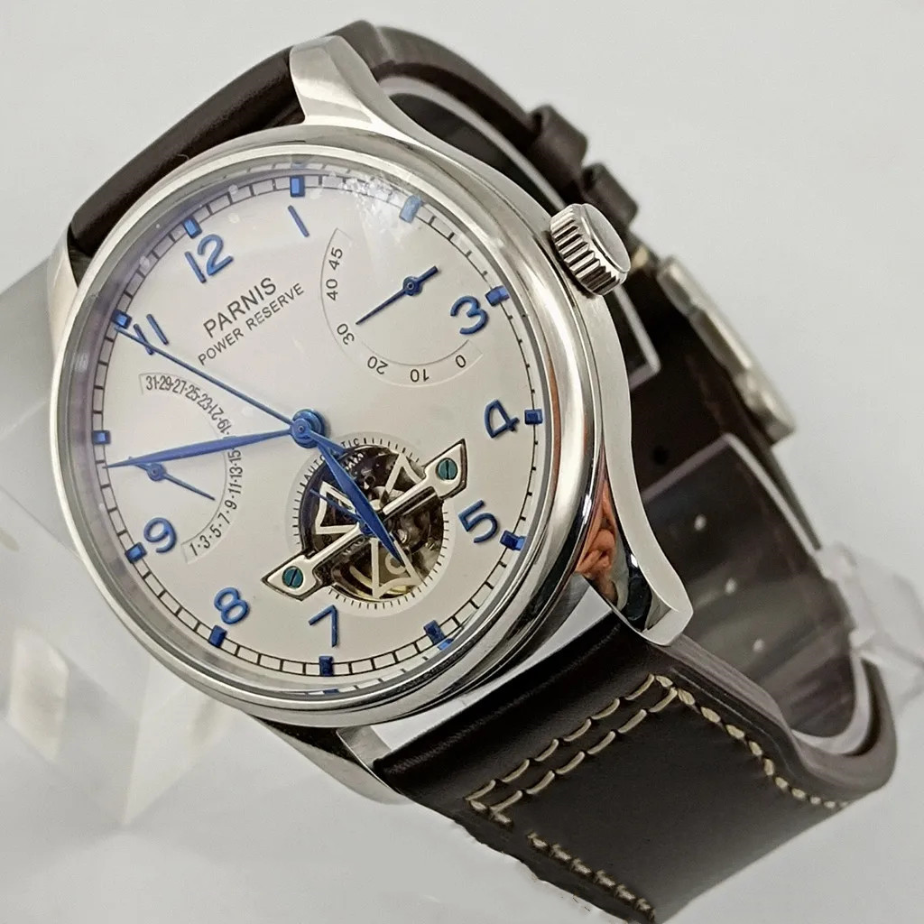 Parnis 43mm Luxury Power Reser - Luxury Watch With Leather Strap 리뷰 및 가격