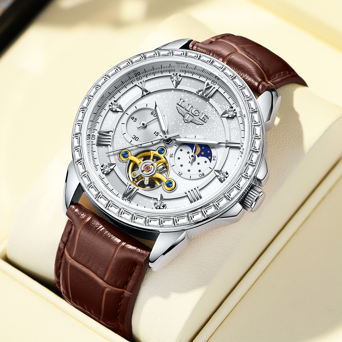 LIGE Big Diamond Dial Moon Pha - Luxury Watch Time 리뷰 및 가격