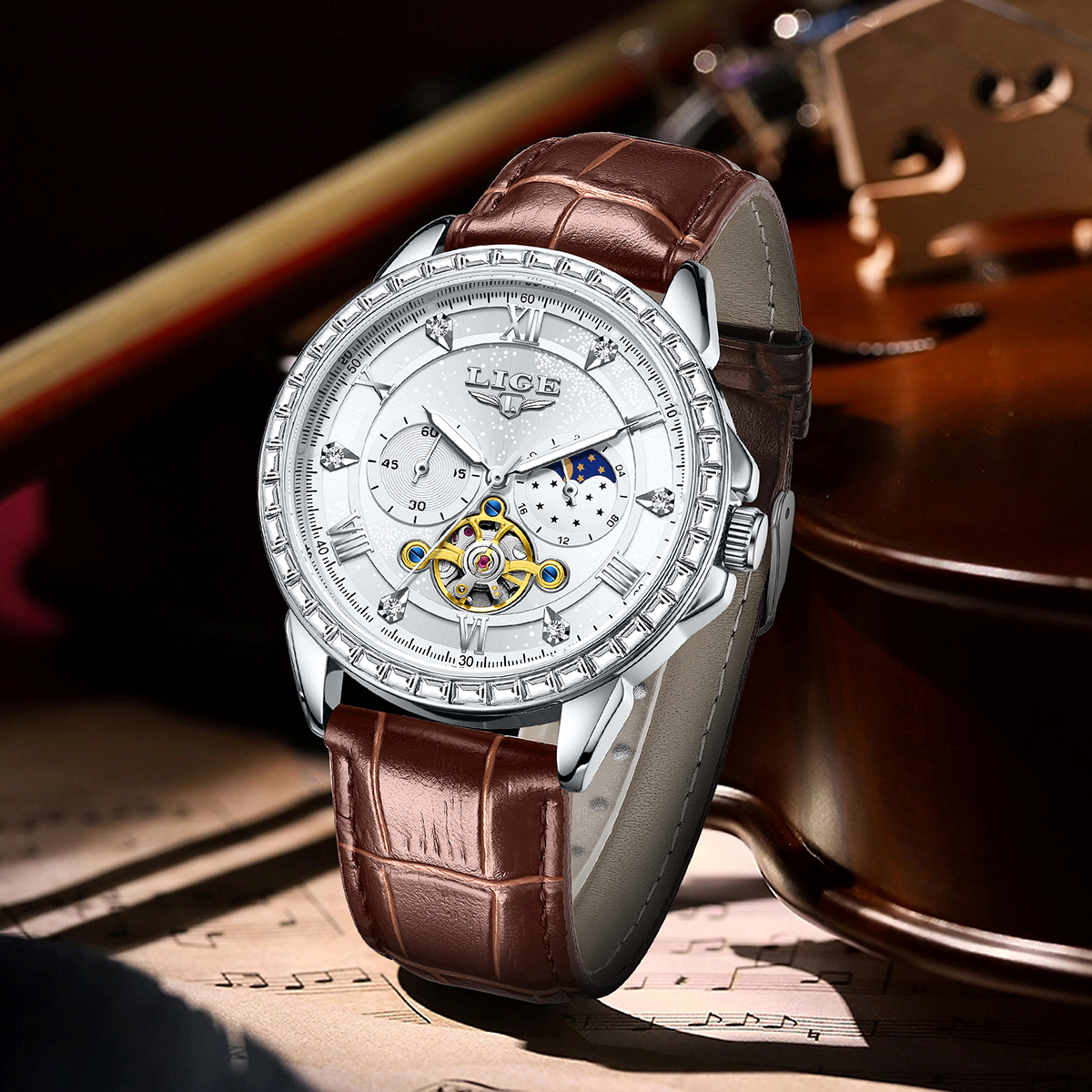LIGE Big Diamond Dial Moon Pha - Luxury Watch Time 리뷰 및 가격