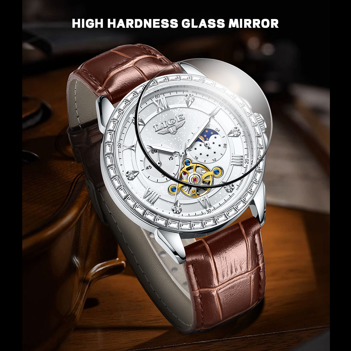 LIGE Big Diamond Dial Moon Pha - Luxury Watch Time 리뷰 및 가격