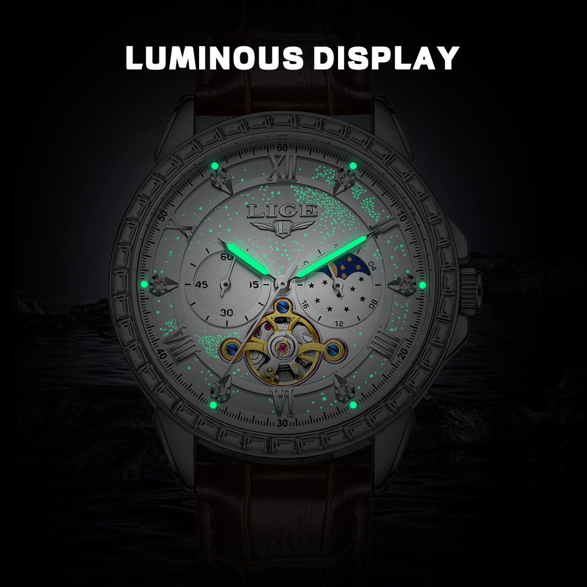 LIGE Big Diamond Dial Moon Pha - Luxury Watch Time 리뷰 및 가격